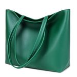 MEEGIRL Ladies Tote Bags Simple PU Leather Handbags Work School Shopping Bags for Women with Zip and Inner Pocket (Dark Green)