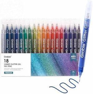 Grabie Jumbo Glitter Gel Pens Set of 18, Metallic Sparkle Gel Ink Pens, Large Capacity Vibrant Glitter Pens for Coloring Books, Drawing, Journaling, Scrapbooking & DIY Crafts, Smooth Writing Art Pens