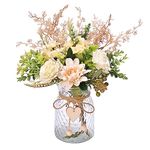 Yorkmills Artificial Flowers with Vase, White Silk Roses Flower Arrangement Fake Faux Flower in Vase Autumn Spring Decor,Home Decoration,Table Centerpieces for Living Dinning Room Office Kitchen Shelf