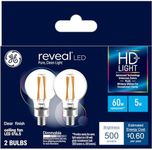 GE Reveal LED Light Bulbs, 60 Watt Eqv, HD+ Light, A15 Ceiling Fan Bulbs, Clear Small Base (2 Pack)