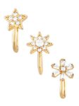 ZAVERI PEARLS Set of 3 Gold Tone Cubic Zirconia Contemporary Brass Clip On Nose Pins For Women-ZPFK17364