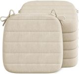 Codi Chair Cushions for Dining Chairs Set of 6, Kitchen and Indoor Room Seat Cushion, 16x17 inch, with Ties and Washable Covers, Beige - 6 Pack