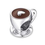 EVESCITY 925 Silver Love Cup of Coffee Tea Lovers Heart Marshmallow Sterling Charm Bead Pendant For Charms Bracelets Best Jewelry Gifts for Her Holiday Women Family Wife BFF Birthday