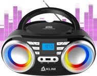 KLIM Boombox B3 Portable Audio System + FM Radio, CD, MP3, Bluetooth, AUX, USB, RGB Lights + Wired and Wireless Mode with Rechargeable Batteries + Upgraded CD Laser Lens + Digital EQ + New