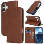 Jaorty Wallet Case for iPhone 16 Plus,Premium PU Leather Flip Folio Case with Card Slot,Stand Holder and Magnetic Closure TPU Shockproof Interior Protective Case,6.7 Inch,Brown