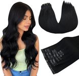 MAXITA Seamless Human Hair Clip in Extensions, Jet Black 150g 7pcs 22 Inch, Clip in Hair Extensions Soft Weft Remy Human Hair Extensions Straight Natural Hair Clip in Extensions