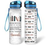 Hyturtle Personalized Book Lovers 32 Oz Liter Motivational Water Bottle, Booktrovert Customized Water Bottle With Time Marker, Reading Lovers Gifts For Women Girl On Birthday, Mother Day's