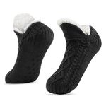 SIHOHAN Slipper Socks Mens with Grippers Thermal Fluffy Cozy Bed Socks for Men Non Slip Winter Warm Fleece Lined Knitted Socks (Black)