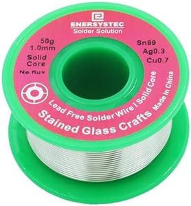 E ENERSYSTEC Solid Core Solder for Stained Glass Craft, 1.0mm Lead Free Solder Wire Without Flux Core, No Flux, 50g Craft Solder Fine 0.04 inch Sn99 Ag0.3 Cu0.7