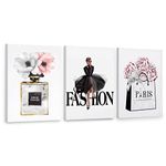 CoziTech Framed Fashion Women Canvas Wall Art for Girls Bedroom Decor, Flower Modern Pink Wall Art , Perfume Handbag Prints Wall Pictures, Gift for Woman Gift for Girls. Set of 3. 12x16 in – (Ready to