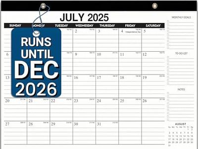 Desk Calendar 2025-2026 - 18-Month Large Desk/Wall Calendar, Jul 2025 - Dec 2026, 17" x 12", Thick Paper, Large Ruled Blocks, Clear Plastic Cover – Perfect for Home School & Office Organization
