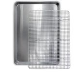 Commercial Quality Aluminum Baking Pan and Stainless Steel Cooling Wire Rack Set - Half Sheet Tray 18" x 13" - Rust & Warp Resistant, Heavy Duty & Thick Gauge - Delivers An Evenly Baked Cookie