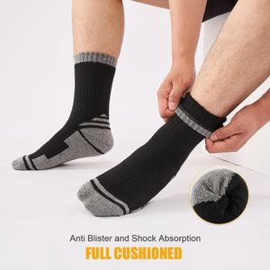 Stoeury Merino Wool Hiking Socks, Thermal Cushioned Crew, 3 Pairs Black 9-12