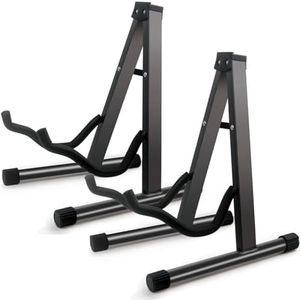 2 Pack Double Guitar Stand, Guitar Rack, Guitars for Acoustic, Electric Guitar, Bass,Guitar Holder Stand, A-Frame Folding Violin Support Stand, Cello Holder for 1/8-4/4 Cellos ,Black