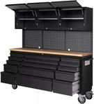 Factory Image Racing 72" Black Steel 15 Drawer Tool Chest with Wooden Top, 3 Cabinets