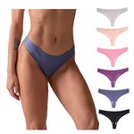 CRISAN Seamless Thongs for Women Nylon No Show Thong Underwear Women 6 Pack, B-6 Pack Multicolored, Large