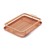 SHOPOBOX Kitchen Deep-Fried Food Drain Basin Rectangle Crispy Tray Filter Mesh Fresh-Keeping Basket Non-Stick Oil Pan Crisping Tray Oven Baking Tray Frying Basket and Baking Sheet (1)