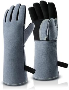 OZERO 16-Inch Heat Resistant Gloves: Upgraded Thicker 932℉ Cowhide Leather Welding Gloves, EN388 EN407 Certified, Reinforced Palm, Insulated Lining, Long Cuff for BBQ & Grill & Fireplace, Black-gray