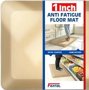 FEATOL 1 Inch Extra Thick Anti-Fatigue Mat for Standing Desk & Kitchen, Ergonomic Memory Foam Cushioned Comfort Floor Pad for Home,Office Work, Commercial All Day(Beige,1PC,24X70)