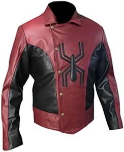 Classyak Men's Fashion Spider Leather Jacket Faux Burgundy XX-Large