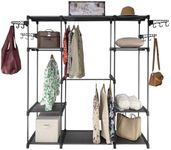 SORTI 8 Tiers Wire Shelving Clothing Garment Racks, with 4 Hanging Rods, Freestanding Portable Closet Metal Wardrobe, 4 Height adjustable side hooks, Clothes Rack, Shoe Hat Storage