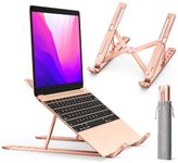 ivoler Laptop Stand, Adjustable Laptop Riser Aluminum Ergonomic Foldable Portable Tablet Holder Desk Laptop Holder, Notebook Stand for MacBook, Lenovo, Dell, HP, More 10-15.6” Laptops-Gold Rose.