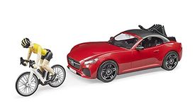 Bruder Toys - Recreational Realistic Roadster Car with Bicycle Rack and Road Bike with Female Cyclist Figure - Car Roof is Removable - Ages 4+