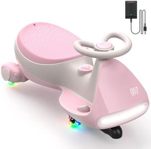 FanttikRide 12V N7 Pro Electric Wiggle Car with Pedal, Rechargeable Battery, 2 in 1 Swing Car, 2 Speed Ride On Toy, Anti-Rollover, Flashing Wheels, Bluetooth, for Ages 3 and Up, 150 Lbs,Pinkish White