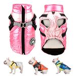 SMALLLEE_LUCKY_STORE Pet Colorblock Sport Waterproof Winter Jacket Vest with Harness D-ring for Small Medium Dog Cat Zip-up Padded Puppy Coat Chihuahua Yorkie French Bulldog Warm Clothes,Pink,M