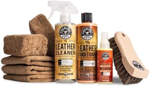 Chemical Guys HOL303 Leather Cleaner and Conditioner Detailing Kit, for Interiors, Apparel, Furniture, Boots, and More (Works on Natural, Synthetic, Pleather, Faux Leather and More), 9 Items,Colorless