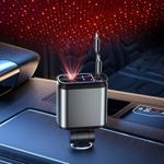 Starlight Retractable Car Charger with Retractable Cables, Starlight in Car Roof 4 in 1 Super Fast Car Phone Charger, 2 USB Ports Starry Sky Car Charger Adapter, Compatible with iPhone 15 14 13