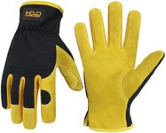 HANDLANDY Men Leather Gardening Gloves, Utility Work Gloves for Garden & Building Work, Dexterity & Breathable Construction Gloves (Large)