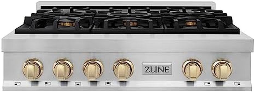 ZLINE Autograph Edition 36 in. Legacy Gas Rangetop with 6 Burners and Porcelain Cooktop in Stainless Steel with Polished Gold Accents (RTZ-36-G)