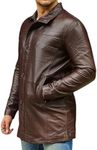 Jild Leather Car Coats for Men - 3/4 Length Trench Coat Style for Men’s Fashion Real Lambskin Leather Jacket Men (Bris-Brn-M)