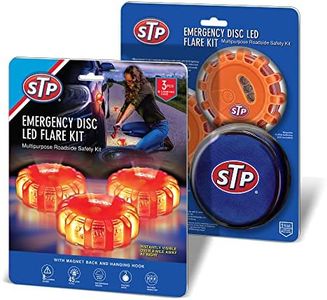 STP Emergency Auto LED Road Flare Discs, 8 Flash Modes/2 Mounting Options, 1 Mile Signal Viability, Includes Carrying Bag, Battery-Powered: Requires 3 AAAS, 3-Pack