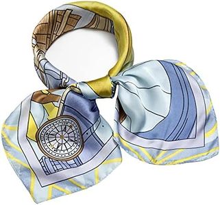 Silk Feeling Scarf Square Satin Head Scarf Fashion Sailboat Print Neck Scarf Yellow 27.5 × 27.5 inches