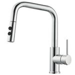 Kitchen Taps with Pull Out Spray Chrome Kitchen Sink Taps for Kitchen Single Lever Kitchen Mixer Tap 1 Hole with Pull Out Hose Square Kitchen Faucet 360° Swivel