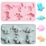 2Pcs Cute Dinosaur Shapes Silicone Cake Molds, 6 Grids Rainbow Jello Mold, Chocolate Tray Gummy Mold, Ice Cube Candy Fondant Mould, Kids DIY Handmade Cookware, Christmas Soap Molds, Baking Decorating