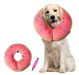 DEWVIE Inflatable Recovery Dog Cone, Protection Dount Collar for Small Medium Large Dogs, Adjustable Soft E-Collar for Dogs and Cats After Surgery, Cute Dog Bone Pattern (Pink, X-Large)