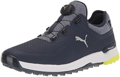 PUMA GOLF Men's Proadapt Alphacat Disc Golf Shoe, Peacoat-Puma Silver-Safety Yellow, 13