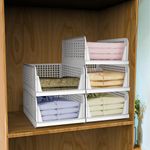 HomeStrap Set of 5, Stack it Up | Large Cloth Stacker | Foldable Shirt Storage Stacker for Wardrobe | Plastic Stackable Closet Organizer | White