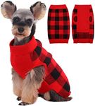 Kuoser Dog Sweater Pullover Knitwear, Dog Christmas Sweaters Classic Plaid Cable Knitted Wear, Pet Turtleneck Puppy Cold Weather Clothes for Small Medium Dogs, Red Plaid XS
