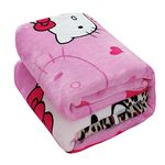 HOLY HOME Kids’ Flannel Blanket Throw, Fashionable Leopard Print & Hello Kitty Cat, Flannel Flat Sheet & Sleeping Blanket (Pink, Queen)