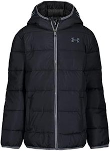 Under Armour Boys Pronto Puffer Jacket, Mid-Weight Quilted Zip-Up Coat, Wind & Water Repellent, BLACK