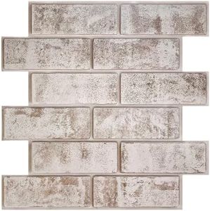 Commomy 10 Pcs 3D Faux Brick Wall Panels -11.8"X11.8" Small Size PVC Brick Peel and Stick Tiles Farmhouse DIY Self-Adhesive Wall Tile Faux Brick Paneling for Fireplace,Living Room,Bedroom,RV, Kitchen