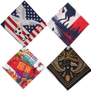 PlushBande 4-Pack Soccer Fan Bandanas - North America Teams & Novelty Designs, 22"x22" Breathable Headwear Neck Gaiter for Tailgating & Match Day