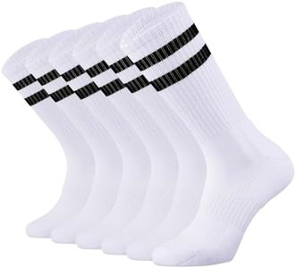 SOX TOWN Unisex Cushioned Crew Training Athletic Socks Men & Women with Combed Cotton Moisture Wicking Breathable Performance(White HZ M)