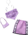 Barbie Clothes, Doll Fashions and Accessories Set Featuring 1 Complete Outfit with Purple Kerchief Top, Sporty Skirt, Necklace and Handbag