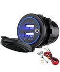 12V Car Charger Dual 4.8A USB Port Dual Cigarette Socket Lighter Plug Waterproof Charger with LED for 12V~24V Vehicles Car Boat Motorcycle SUV Truck Caravan Marine (Blue)