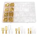 YIXISI 440 PCS 2.8mm 4.8mm 6.3mm Male and Female Wire Spade Connector Kit, Electrical Crimp Terminal Block Assortment Kit, with Insulating Sleeve, for Electrical Wiring Car Audio Speaker, Golden